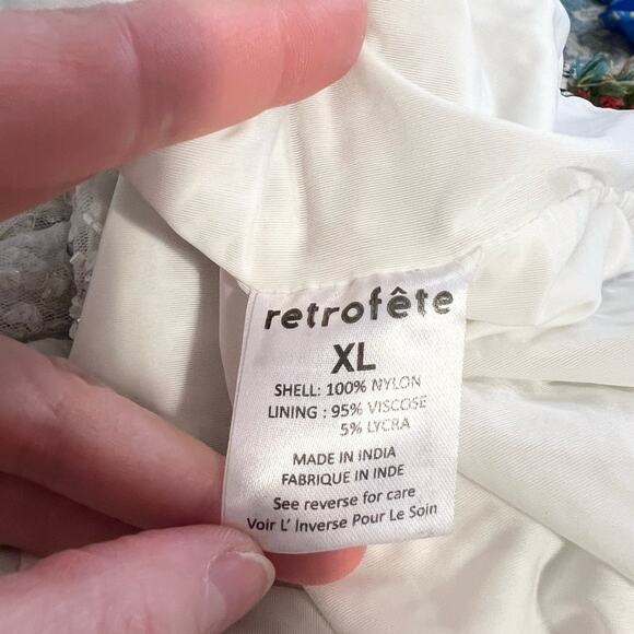 RETROFETE Mich Dress in Silver & White Mini Cocktail Sequin Beaded Size XL NEW - Picture 9 of 11